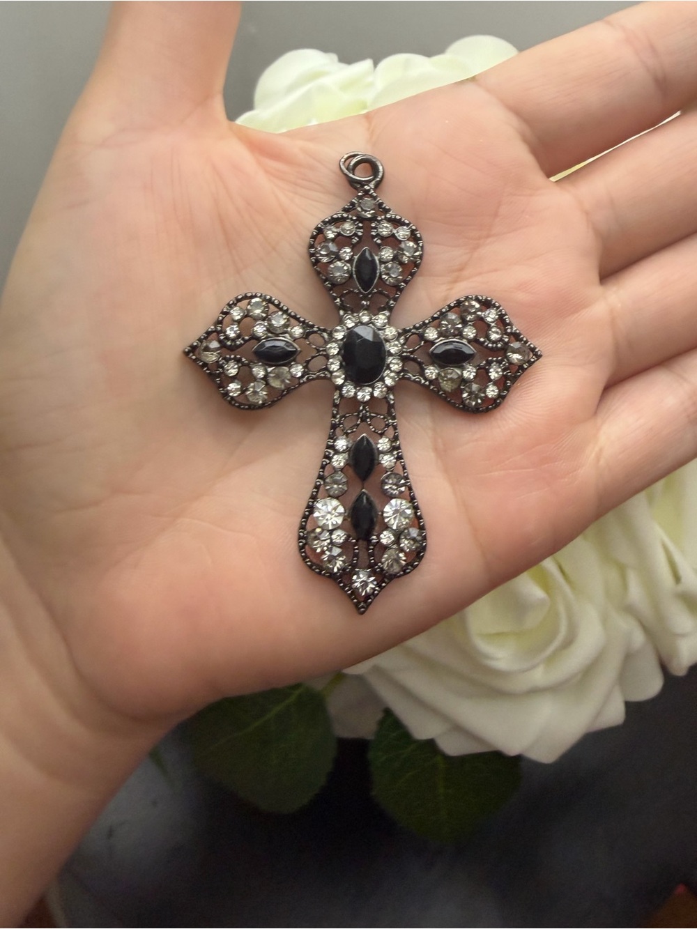 On Running Black and Silver Cross Pendant Necklace